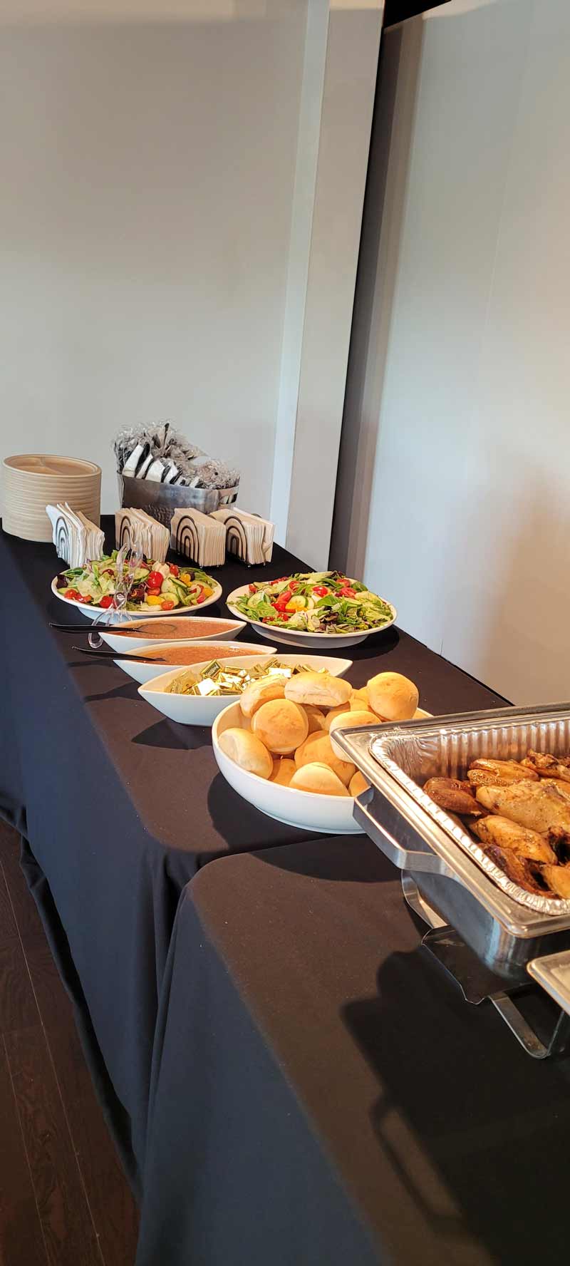 Salads, rolls and side from BBQ Brother catering.